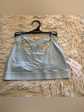 NWT New Calvin Klein Women’s Modern Cotton Logo Bralette Baby Blue Size Large